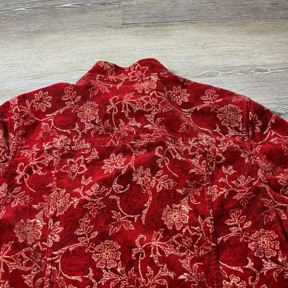 Christopher Banks Jacket Womens Small Red Floral Corduroy Full Zip Mock Neck - Picture 6 of 9